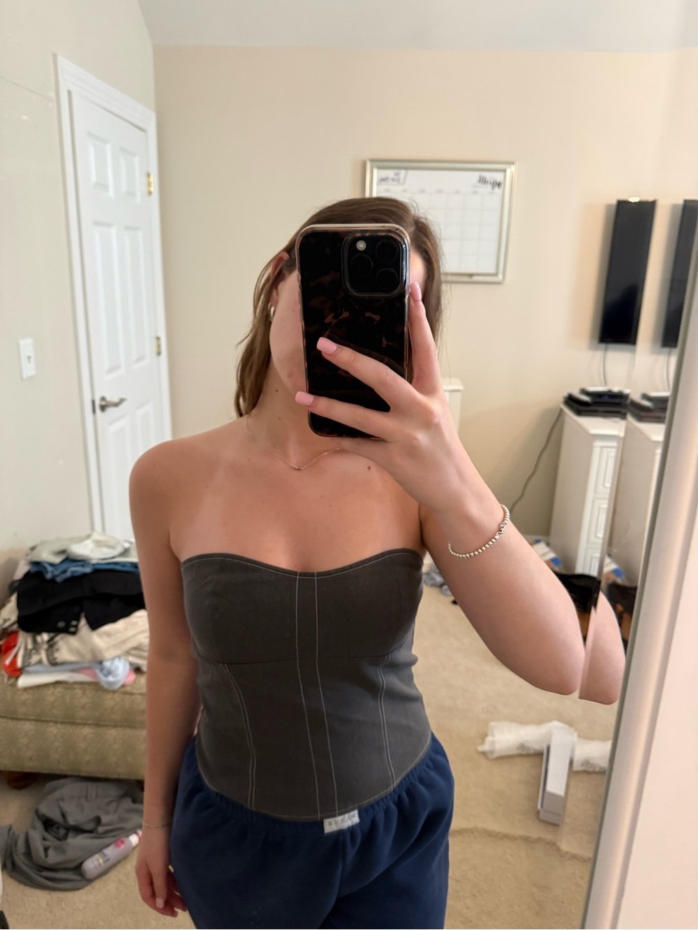 White Fox Boutique Strapless Corset Tunic in Dark Olive